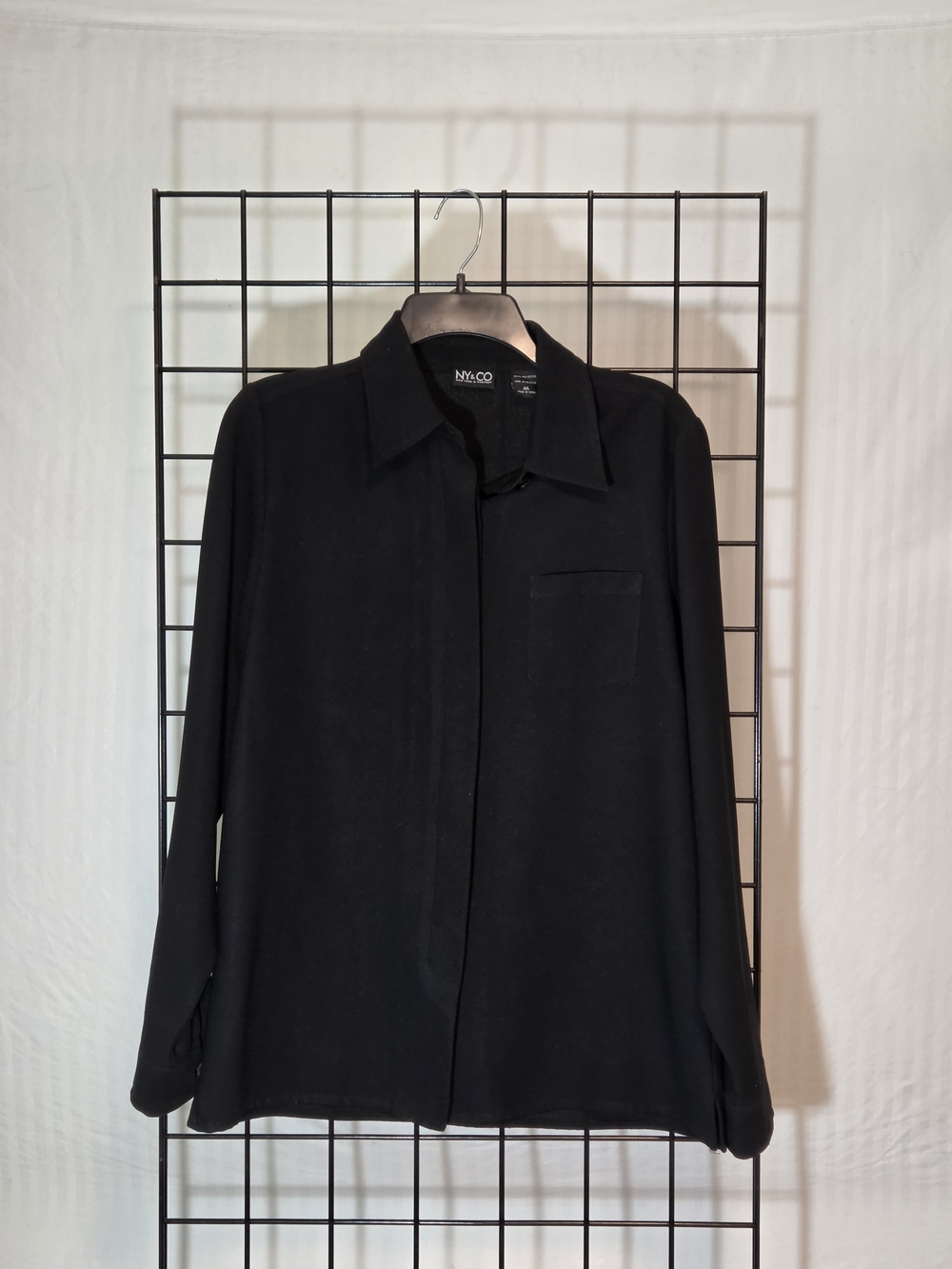 New York & Company Black Shimmer Button-Up Blouse